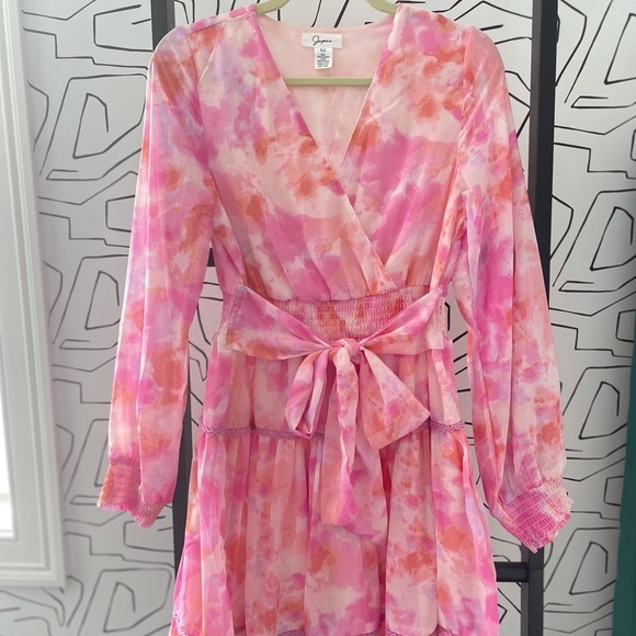 Japna Floral Pink Short Ruffle Mini Tiered Smock Waist Dress Misa , Size Medium - Picture 1 of 10